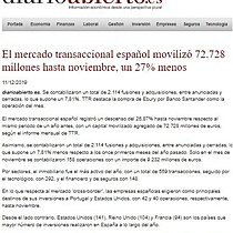 El mercado transaccional espaol moviliz 72.728 millones hasta noviembre, un 27% menos